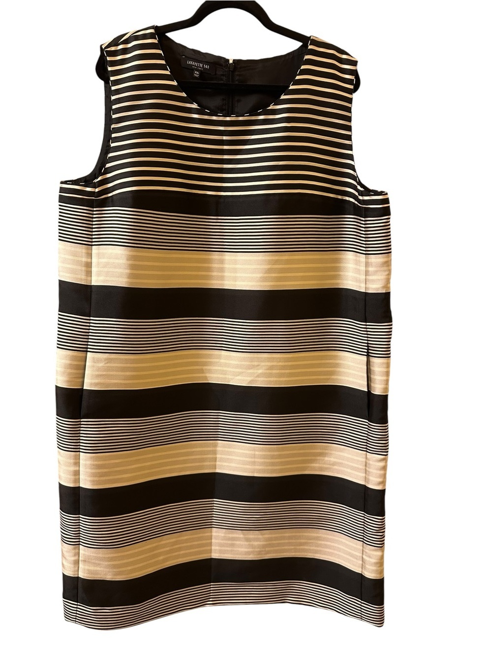 Lafayette 148 New York Black and gray Striped Sleeveless Shift Dress size XXL